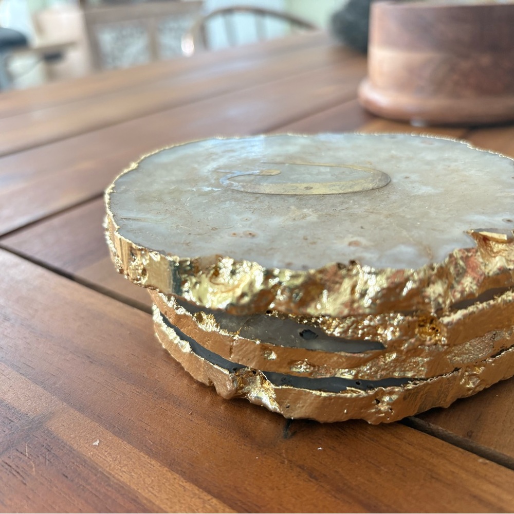 2 Anthropologie Gold and Cream Agate Coasters | Letter A - Picture 2 of 2